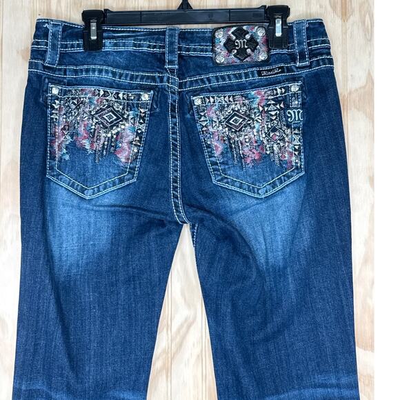 Miss Me Embellished Capri Jeans 32 Bling Studded Whiskered Crop Denim - Picture 5 of 9